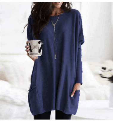 Longline Pocket Sweatshirt Tunic | Oversized Casual Loungewear Top