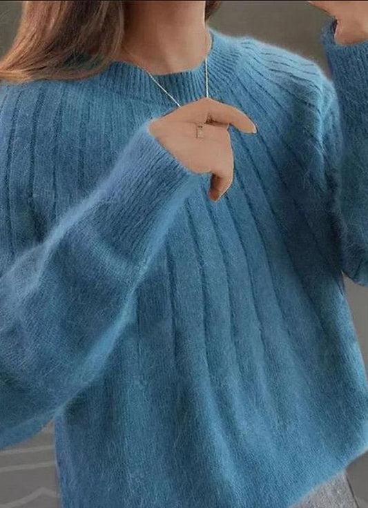 Fuzzy Ribbed Knit Sweater | Crew Neck | Soft Relaxed Fit Pullover