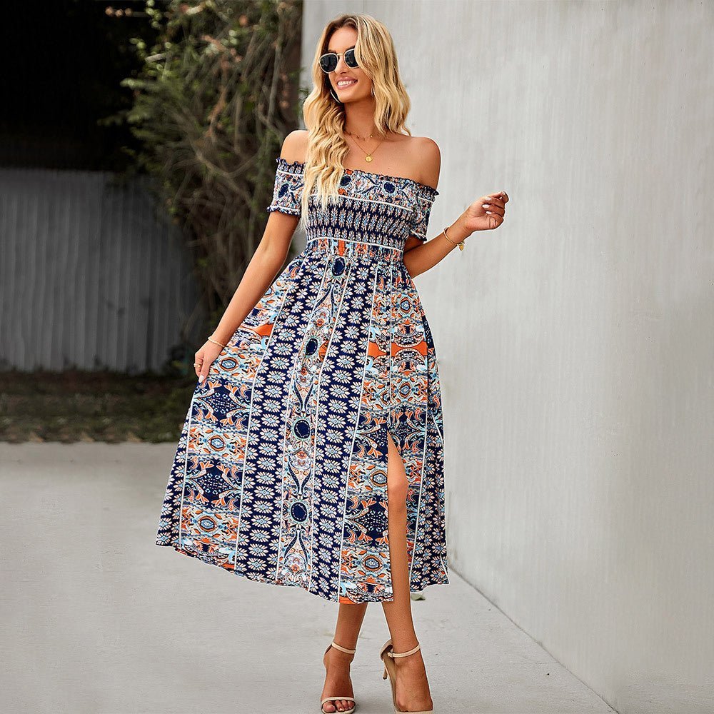 Off-Shoulder Boho Midi Dress | Floral Print | Lightweight Fabric | Summer Chic