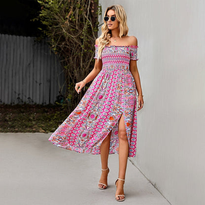 Off-Shoulder Boho Midi Dress | Floral Print | Lightweight Fabric | Summer Chic