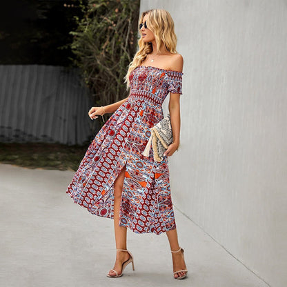 Off-Shoulder Boho Midi Dress | Floral Print | Lightweight Fabric | Summer Chic