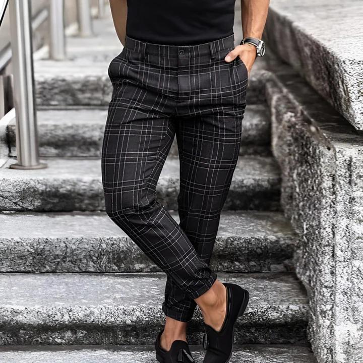 Slim Fit Check Trousers | Tapered Ankle | Modern Dress Pant for Men
