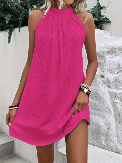 Pleated Halter Mini Dress | Lightweight Draped Fabric | Relaxed Summer Fit