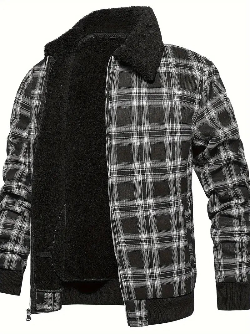 Men's Plaid Bomber Jacket | Sherpa Collar | Warm Lined | Casual Fall Style