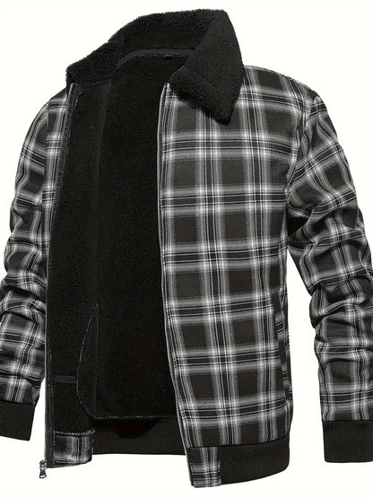 Men's Plaid Bomber Jacket | Sherpa Collar | Warm Lined | Casual Fall Style