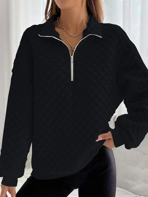 Women's Quarter-Zip Pullover | Waffle Textured Knit | Lightweight Casual Layer