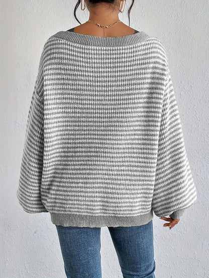 Striped Loose Knit Sweater | Soft Acrylic Blend | Relaxed and Stylish