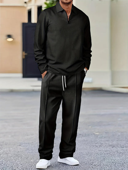 Men’s Textured Lounge Set | Quarter-Zip Pullover & Joggers | Relaxed Fit in Beige