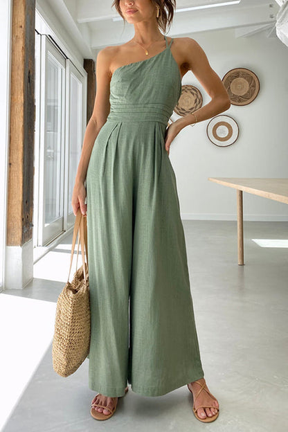 Linen-Blend Wide-Leg Jumpsuit | Spaghetti Strap | Relaxed Summer Fit