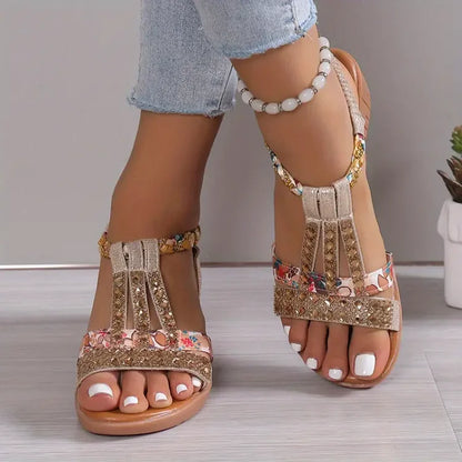 Women’s Rhinestone Wedge Sandals | Elastic Slingback Summer Shoes | Cushioned Comfort with Sparkle