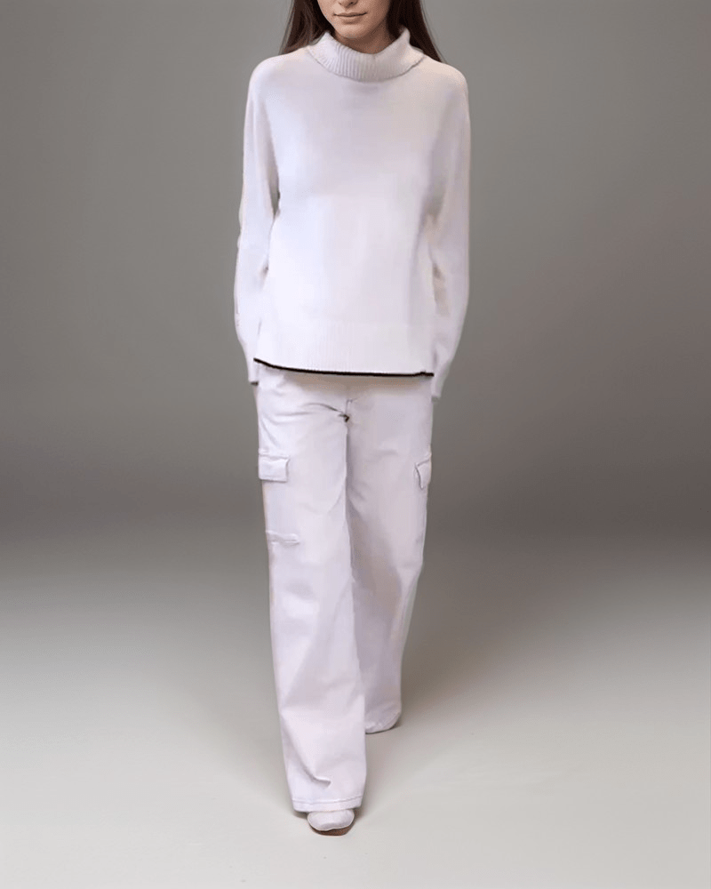 Turtleneck Knit Sweater | White | Casual Wear | Cotton Blend