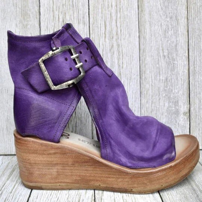 Open Toe Wedge Sandals | Buckle Strap Detail | Elevated Platform