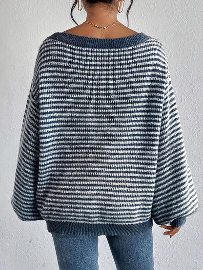 Striped Loose Knit Sweater | Soft Acrylic Blend | Relaxed and Stylish