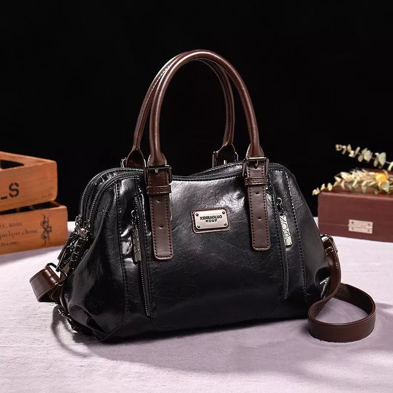 Vintage Leather Satchel Bag | Structured Design | Dual-Zip Compartments