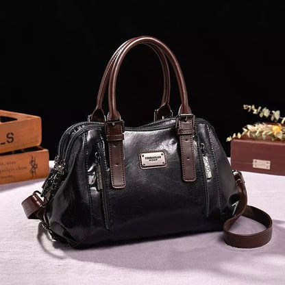 Vintage Leather Satchel Bag | Structured Design | Dual-Zip Compartments