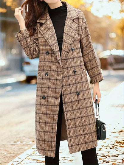 Double-Breasted Plaid Coat | Wool Blend | Timeless Elegance