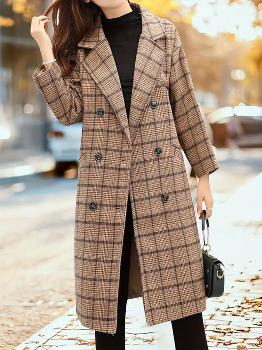 Double-Breasted Plaid Coat | Wool Blend | Timeless Elegance