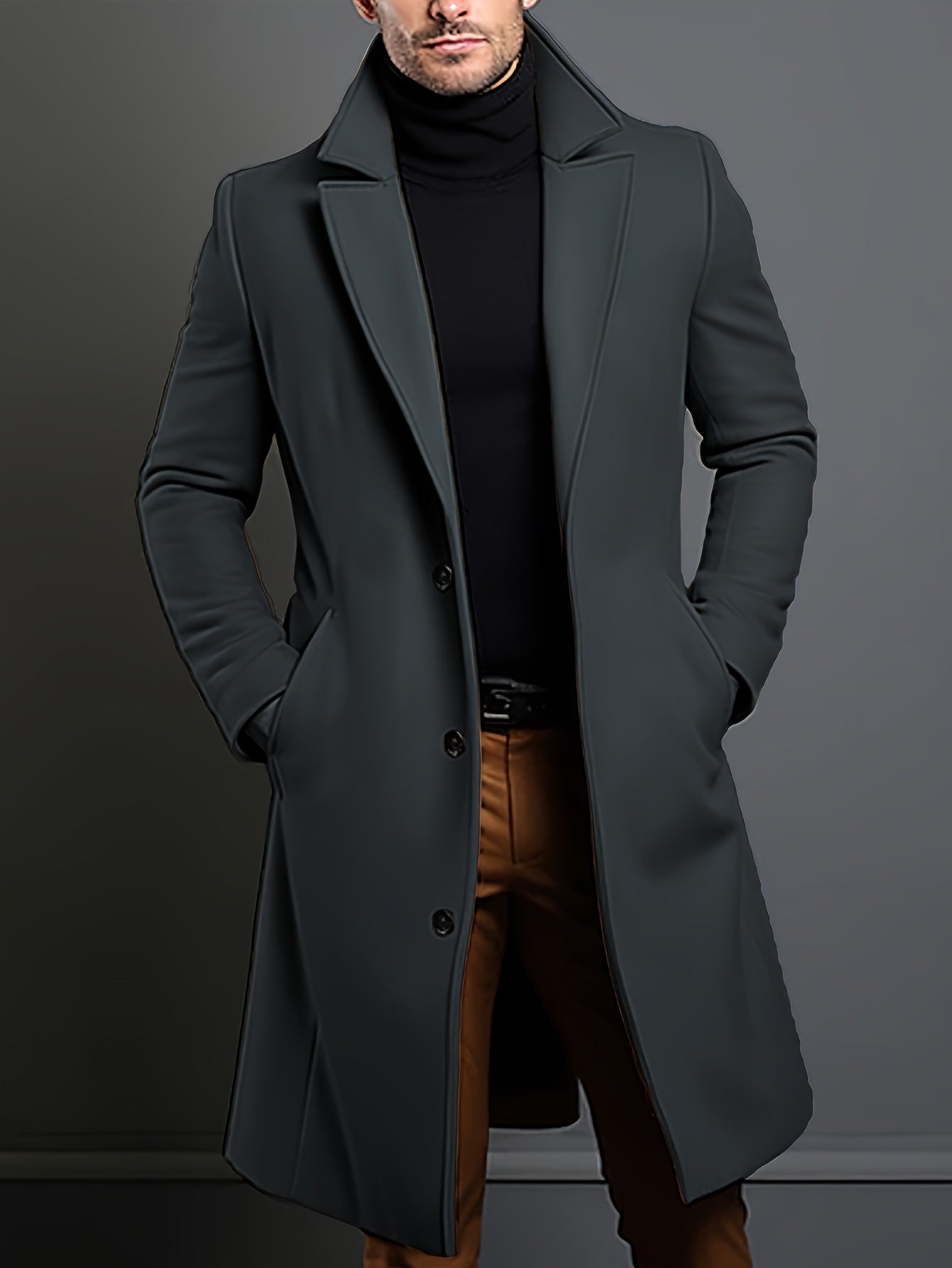 Men's Wool Blend Overcoat | Slim Fit Long Coat with Notch Lapel | Fall Outerwear Canada