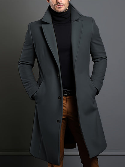 Men's Wool Blend Overcoat | Slim Fit Long Coat with Notch Lapel | Fall Outerwear Canada