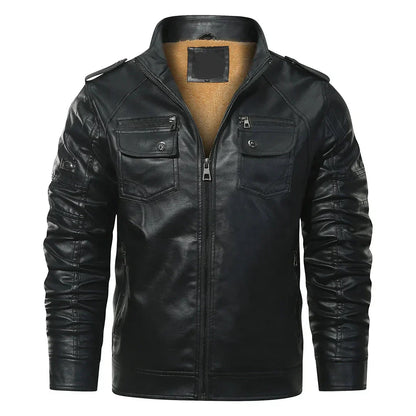 Men’s Faux Leather Moto Jacket | Fleece-Lined Interior | Winter Biker Style