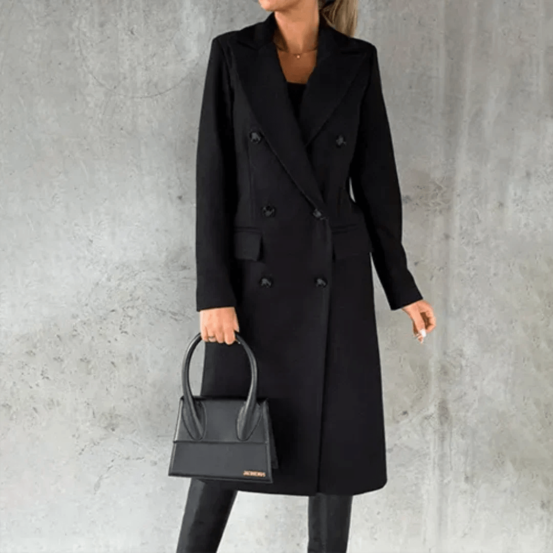 Double-Breasted Long Coat | Tailored Fit | Midweight Wool Blend
