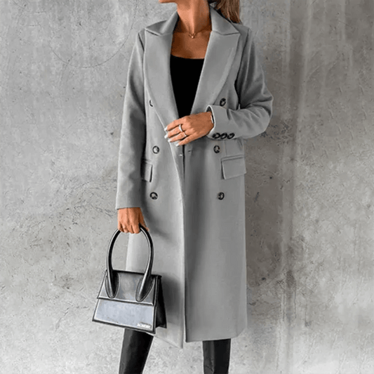 Double-Breasted Long Coat | Tailored Fit | Midweight Wool Blend