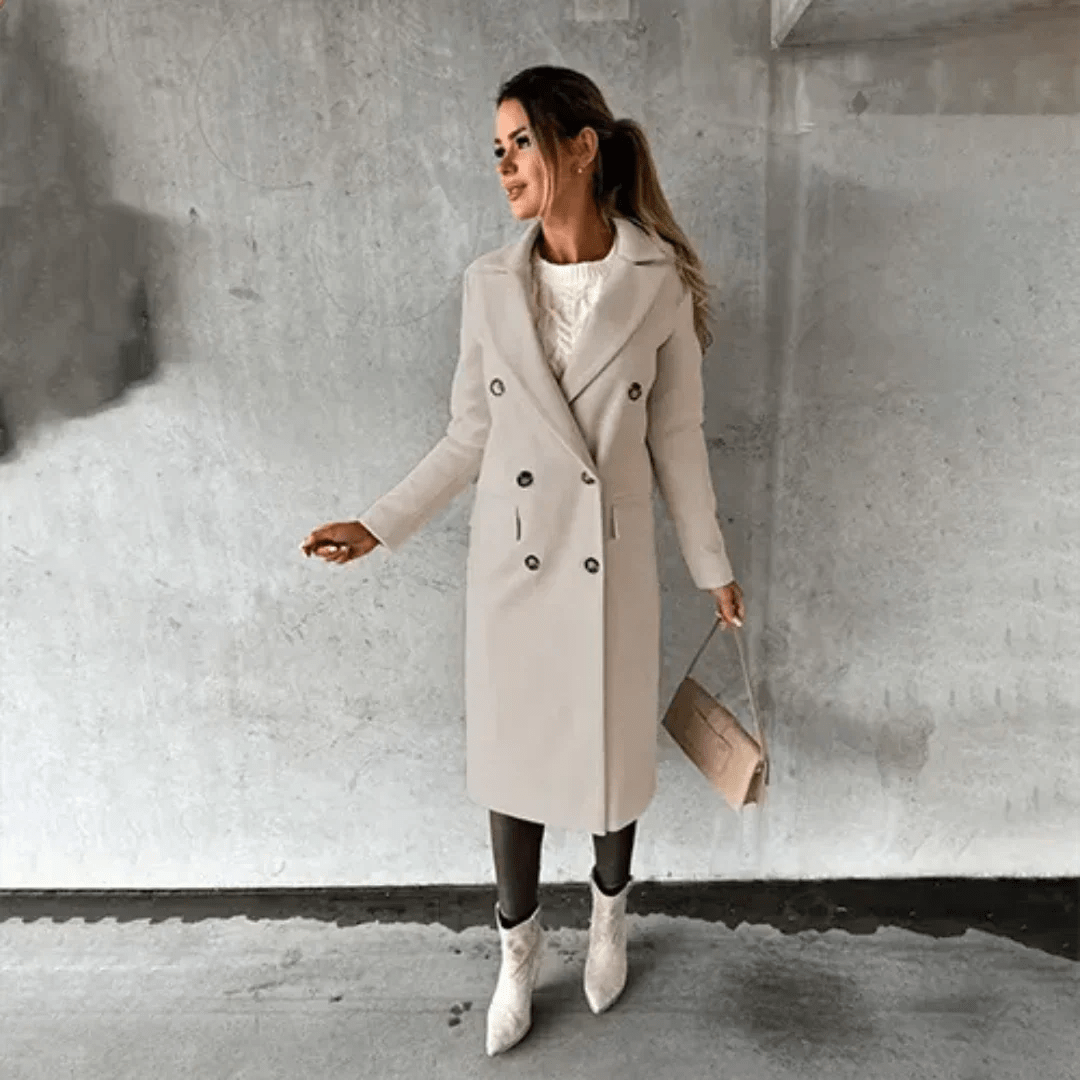 Double-Breasted Long Coat | Tailored Fit | Midweight Wool Blend