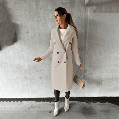Double-Breasted Long Coat | Tailored Fit | Midweight Wool Blend