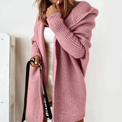 Hooded Knit Cardigan | Open Front | Cozy Ribbed Texture
