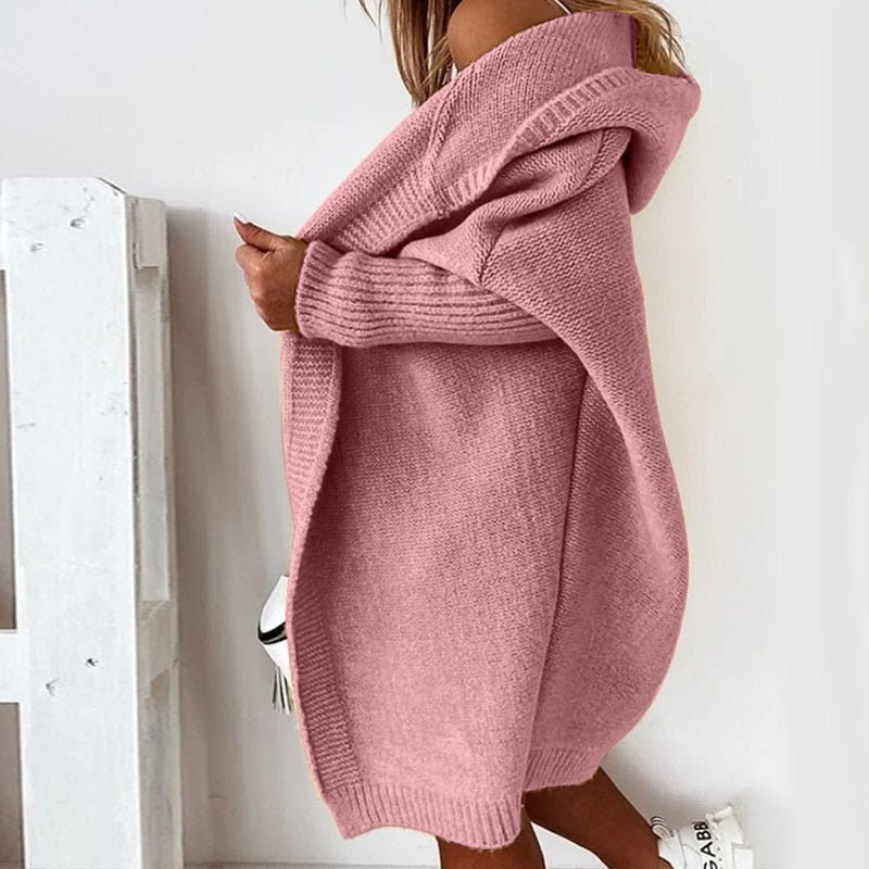 Hooded Knit Cardigan | Open Front | Cozy Ribbed Texture