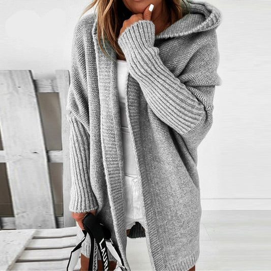 Hooded Knit Cardigan | Open Front | Cozy Ribbed Texture