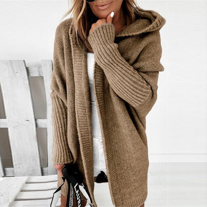 Hooded Knit Cardigan | Open Front | Cozy Ribbed Texture