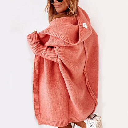 Hooded Knit Cardigan | Open Front | Cozy Ribbed Texture