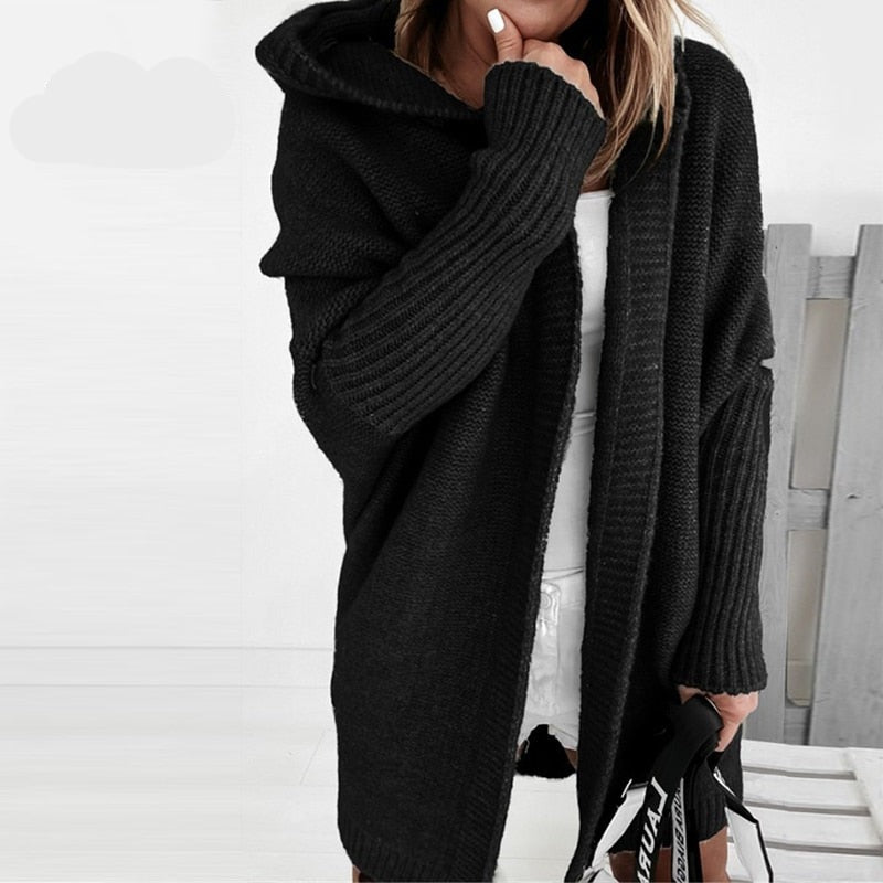 Hooded Knit Cardigan | Open Front | Cozy Ribbed Texture