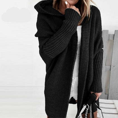Hooded Knit Cardigan | Open Front | Cozy Ribbed Texture