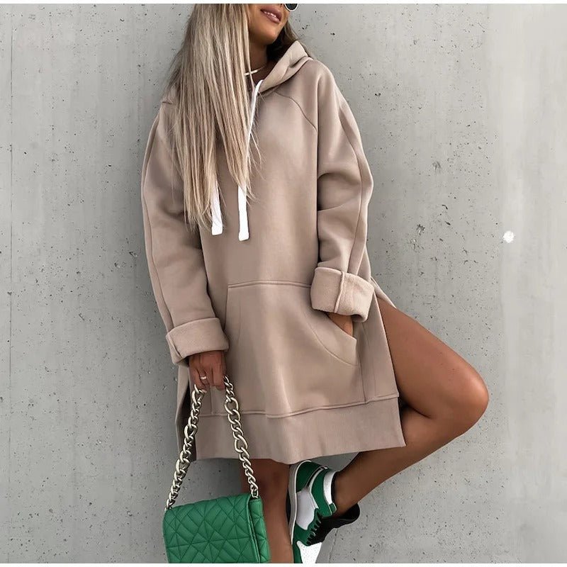 Oversized Hoodie Dress | Fleece-Lined | Kangaroo Pocket & Side Slits