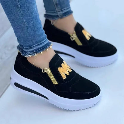 Platform Zip Sneakers | Bold Red with Gold Detail | Casual Slip-On Comfort
