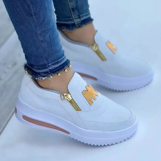 Platform Zip Sneakers | Bold Red with Gold Detail | Casual Slip-On Comfort