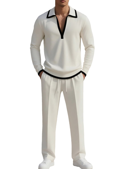 Men’s Collared Knit Set | Long-Sleeve Polo Top & Trousers | Smart Casual Outfit Canada