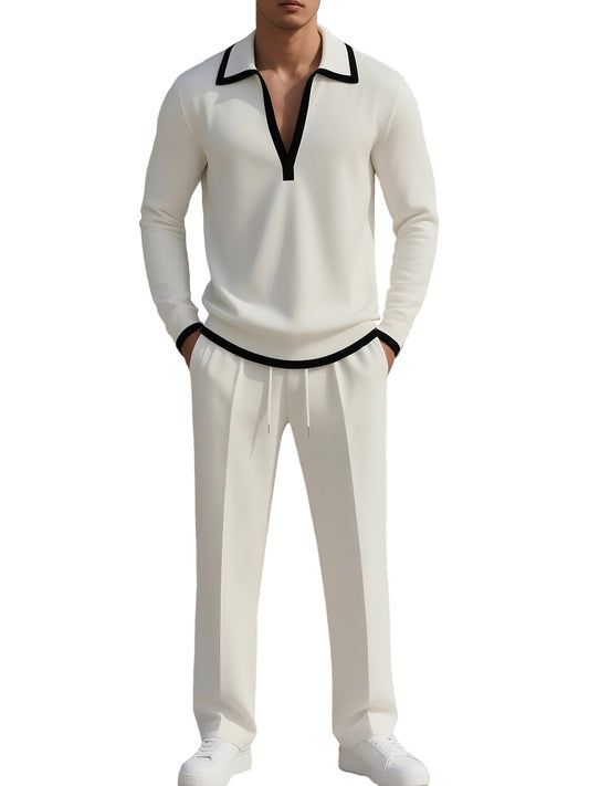Men’s Collared Knit Set | Long-Sleeve Polo Top & Trousers | Smart Casual Outfit Canada