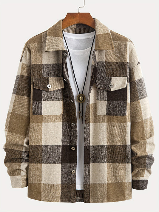 Men’s Plaid Shirt Jacket | Button-Up Shacket | Warm Casual Outer Layer