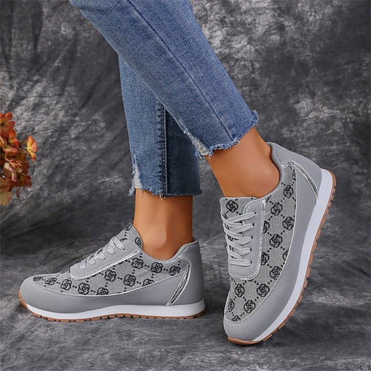 Retro Monogram Sneakers | Cushioned Sole & Printed Panels | Neutral Casual Runners