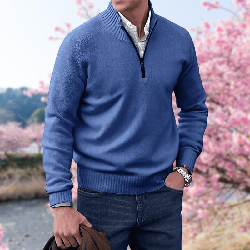 Quarter-Zip Cotton Sweater | Ribbed Knit | Smart Casual Pullover