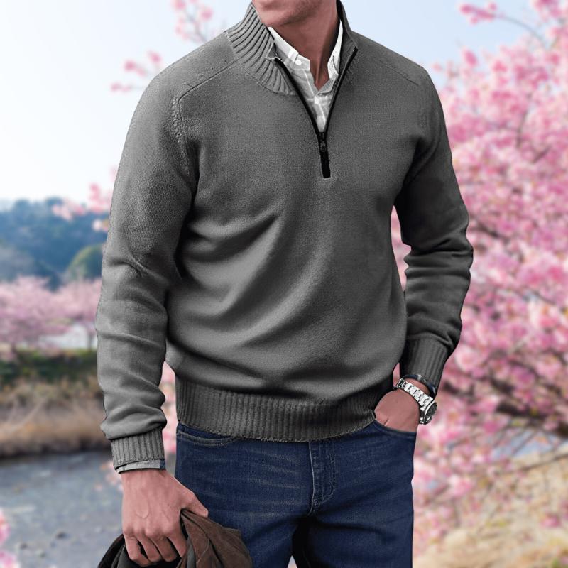 Quarter-Zip Cotton Sweater | Ribbed Knit | Smart Casual Pullover