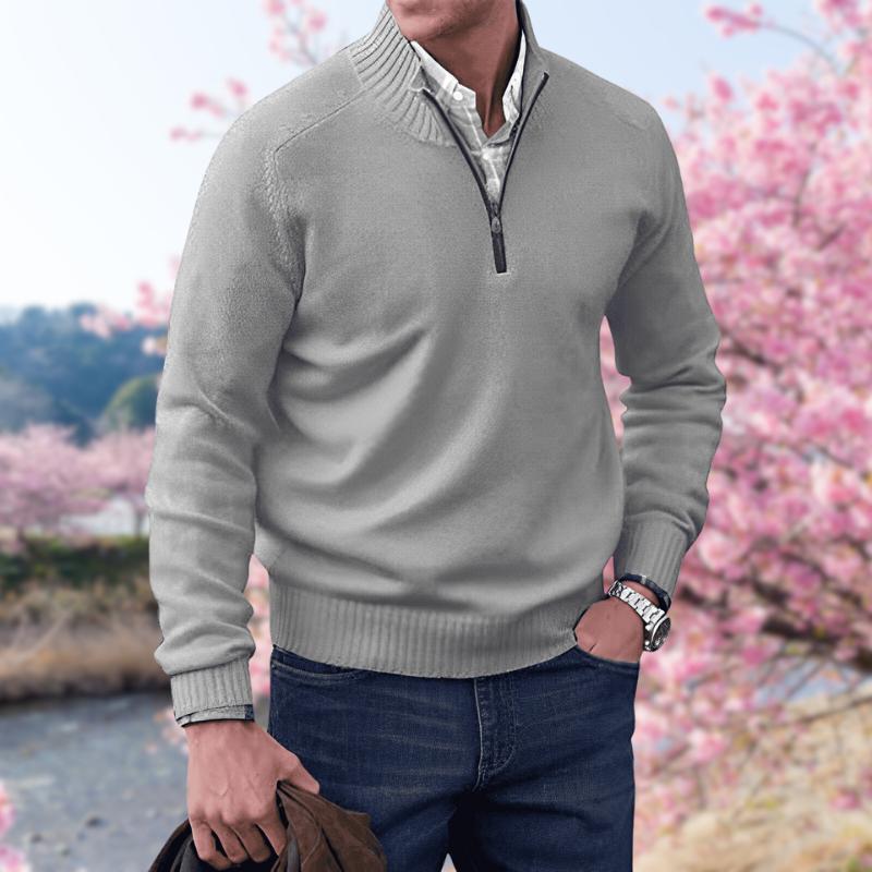 Quarter-Zip Cotton Sweater | Ribbed Knit | Smart Casual Pullover