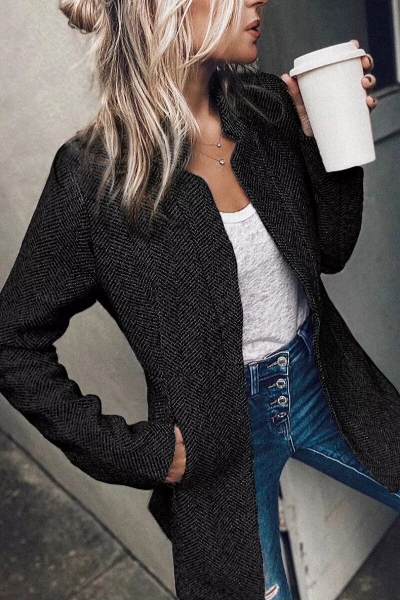 Tweed Knit Jacket | Notched Collar | Textured Casual Layer