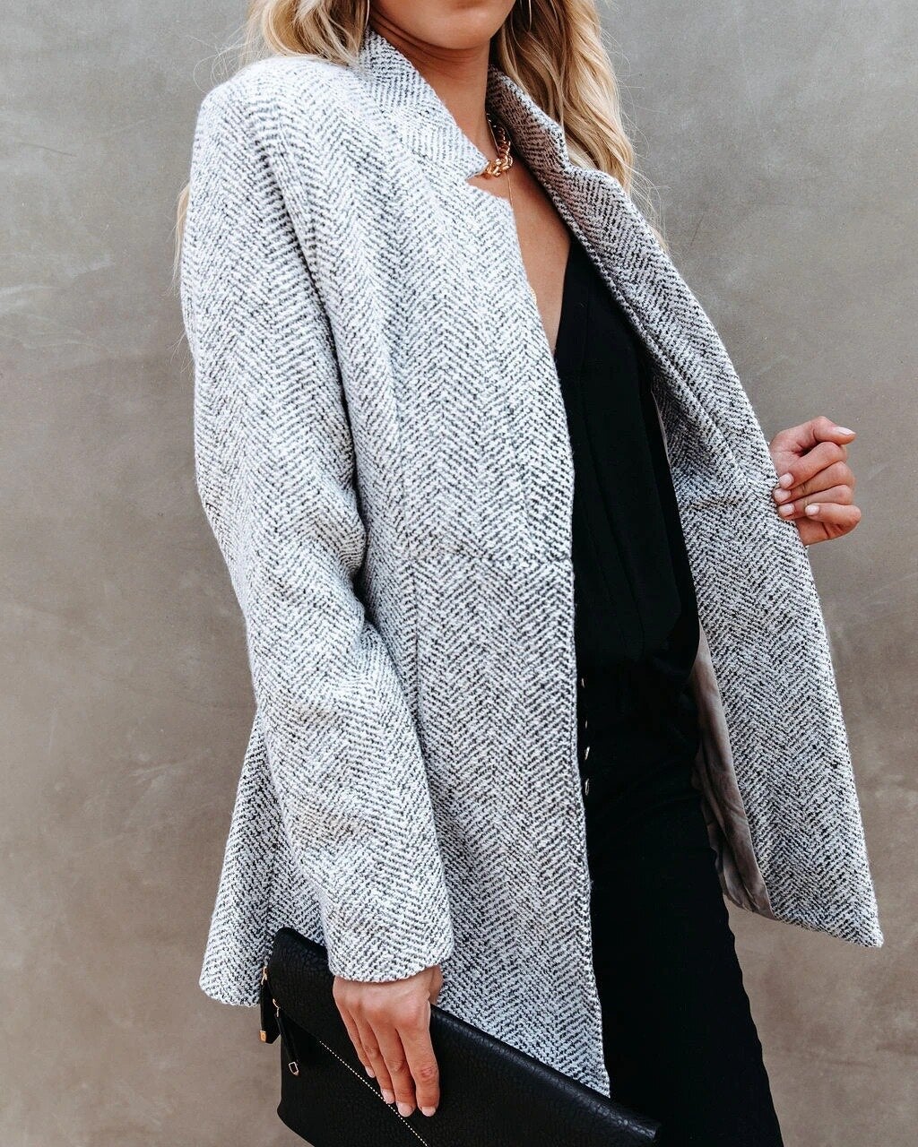 Tweed Knit Jacket | Notched Collar | Textured Casual Layer