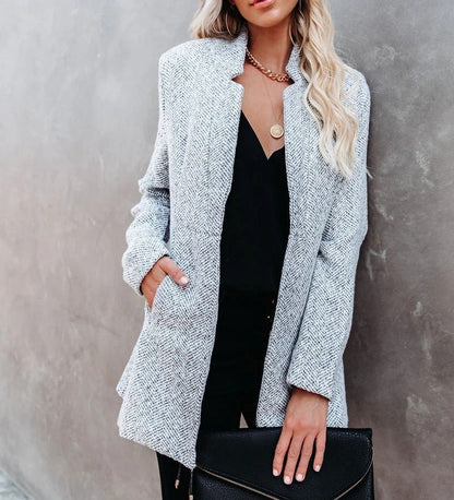 Tweed Knit Jacket | Notched Collar | Textured Casual Layer