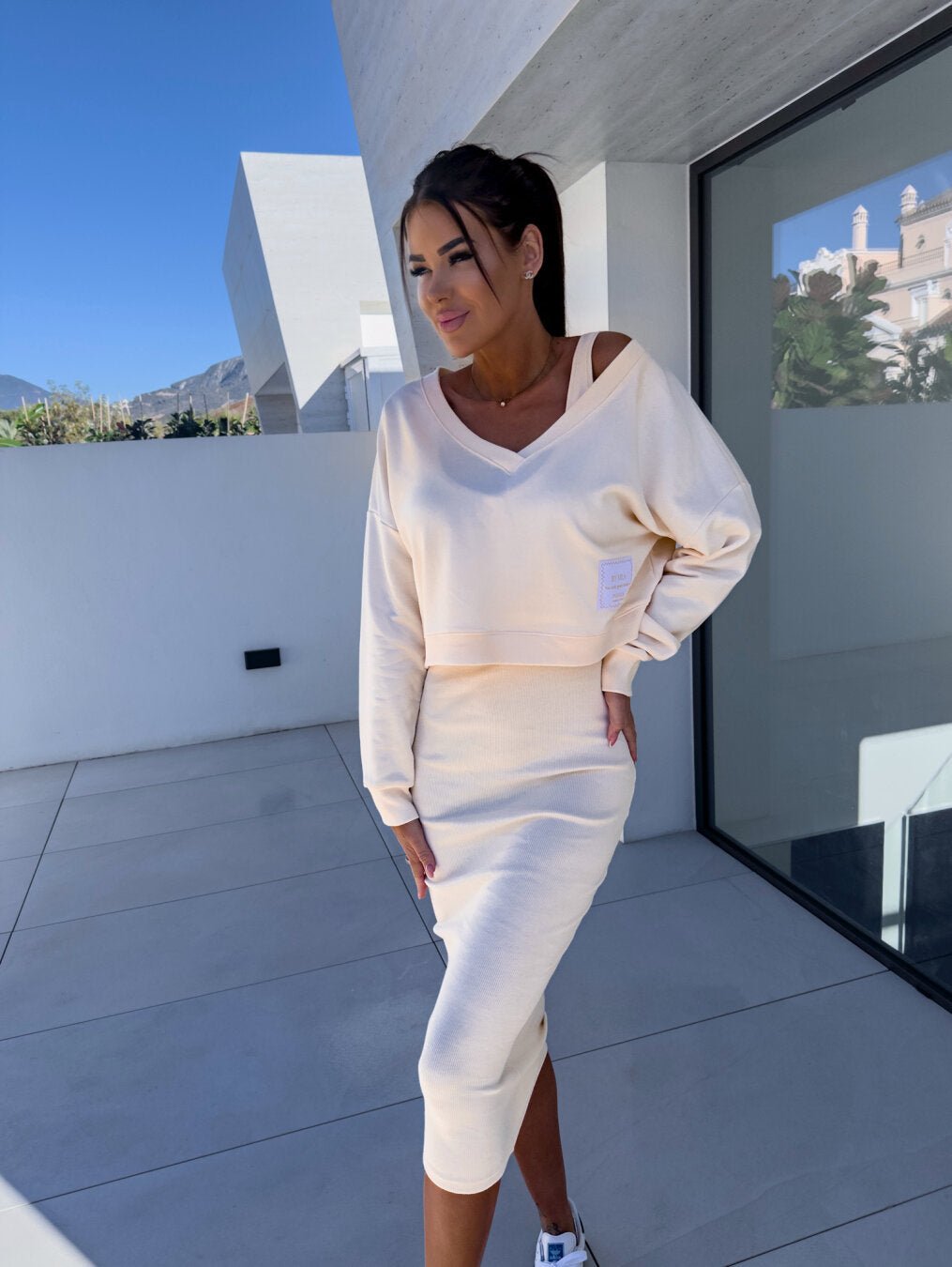 Ribbed Knit Bodycon Tank Dress | Midi Length | Stretch Cotton Blend