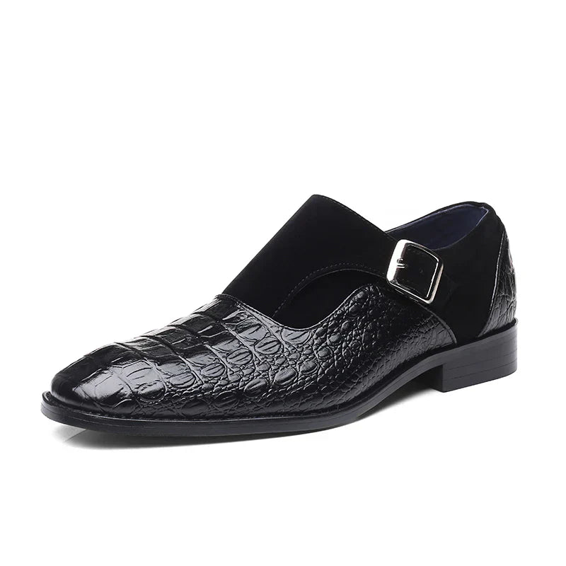 Men’s Monk Strap Dress Shoe | Croc-Embossed Leather | Formal Slip-On Loafer